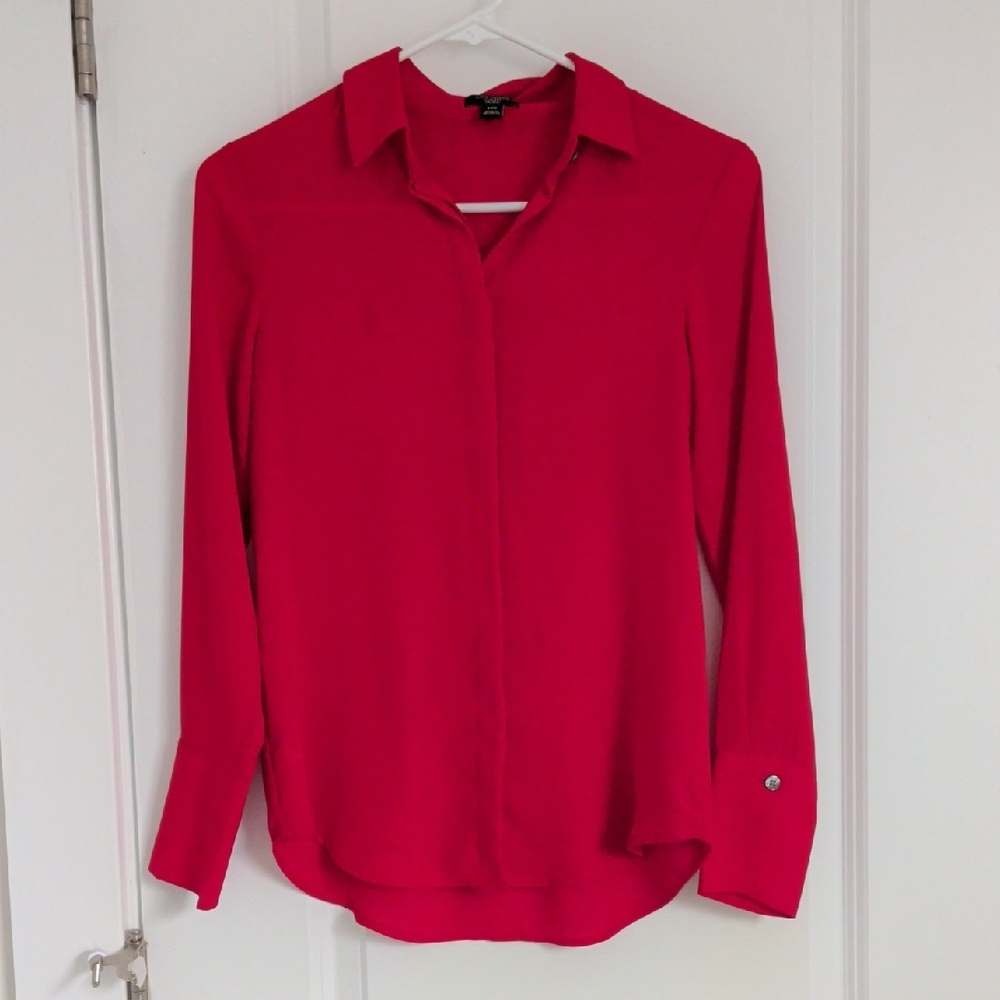 Ann Taylor Vibrant Red Button Down Shirt